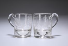 A PAIR OF NEWCASTLE GLASS ALE TANKARDS, c.1870