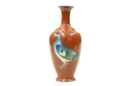 A JAPANESE CLOISONNE VASE DECORATED WITH A PIGEON