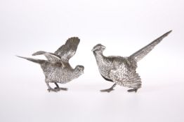 A PAIR OF SILVER MODELS OF PHEASANTS, EDWARD BARNARD & SONS