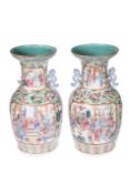 A LARGE PAIR OF CANTONESE ENAMEL DECORATED VASES