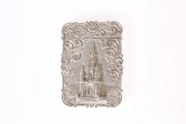 A VICTORIAN SILVER CASTLE TOP CARD CASE, NATHANIEL MILLS