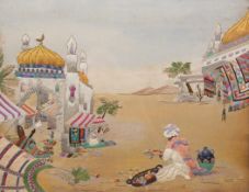 A SILKWORK PICTURE OF AN ORIENTALIST SCENE, EARLY 20TH CENTURY