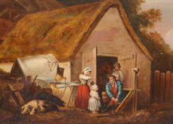 MANNER OF GEORGE MORLAND (1763-1804), FAMILY OUTSIDE A COTTAGE