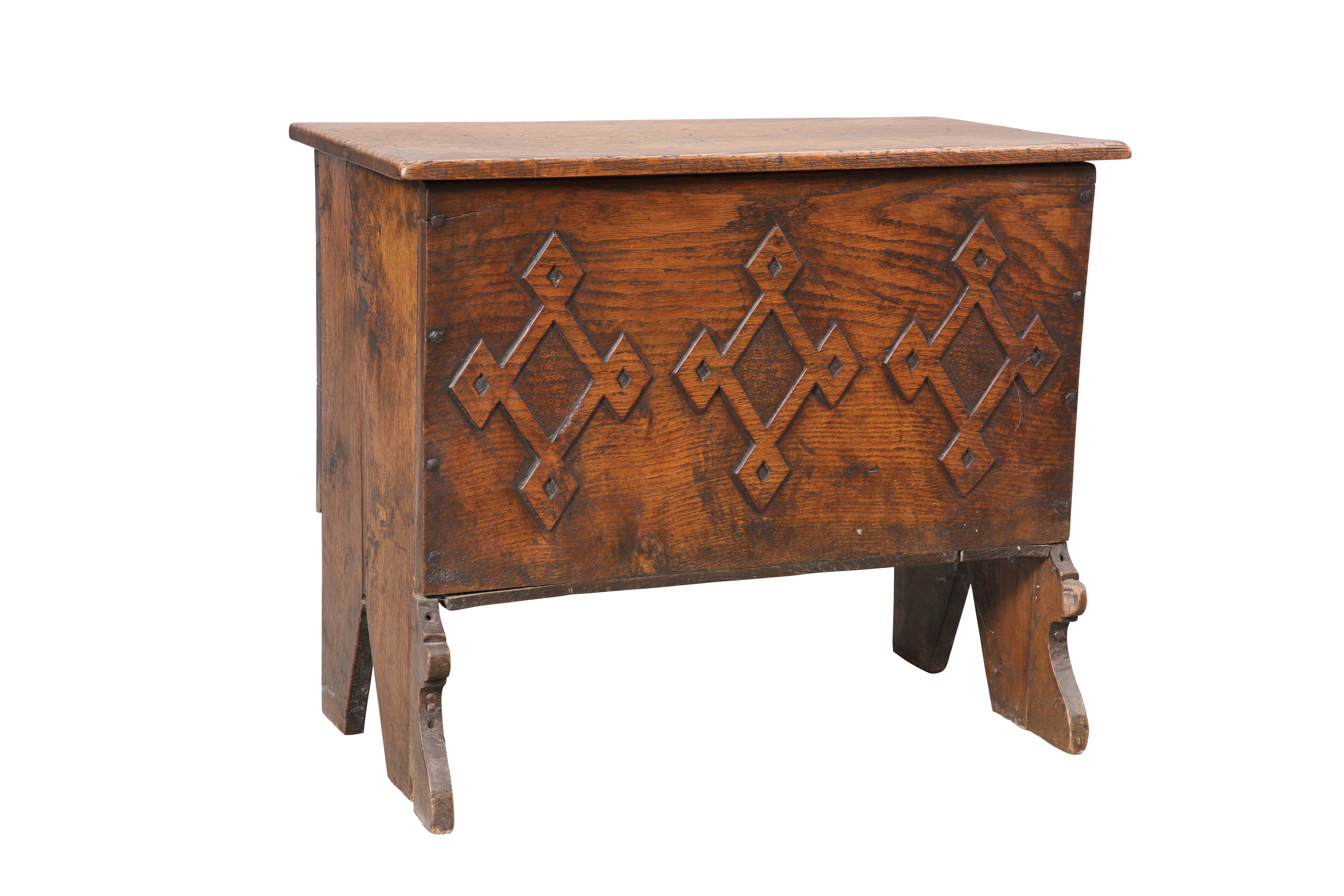 A SMALL BOARDED OAK CHEST - Image 2 of 2
