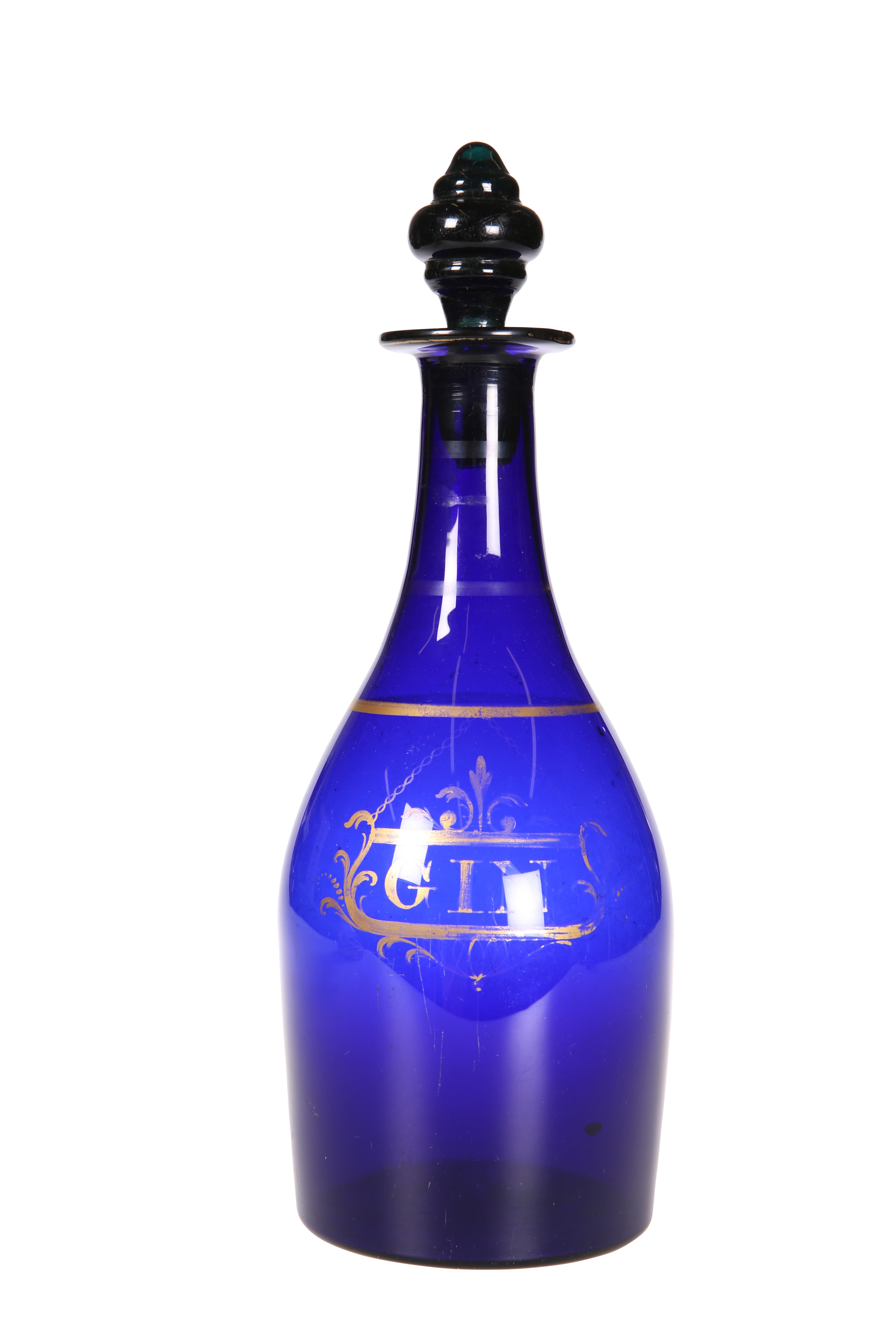 A BRISTOL BLUE GLASS GIN DECANTER