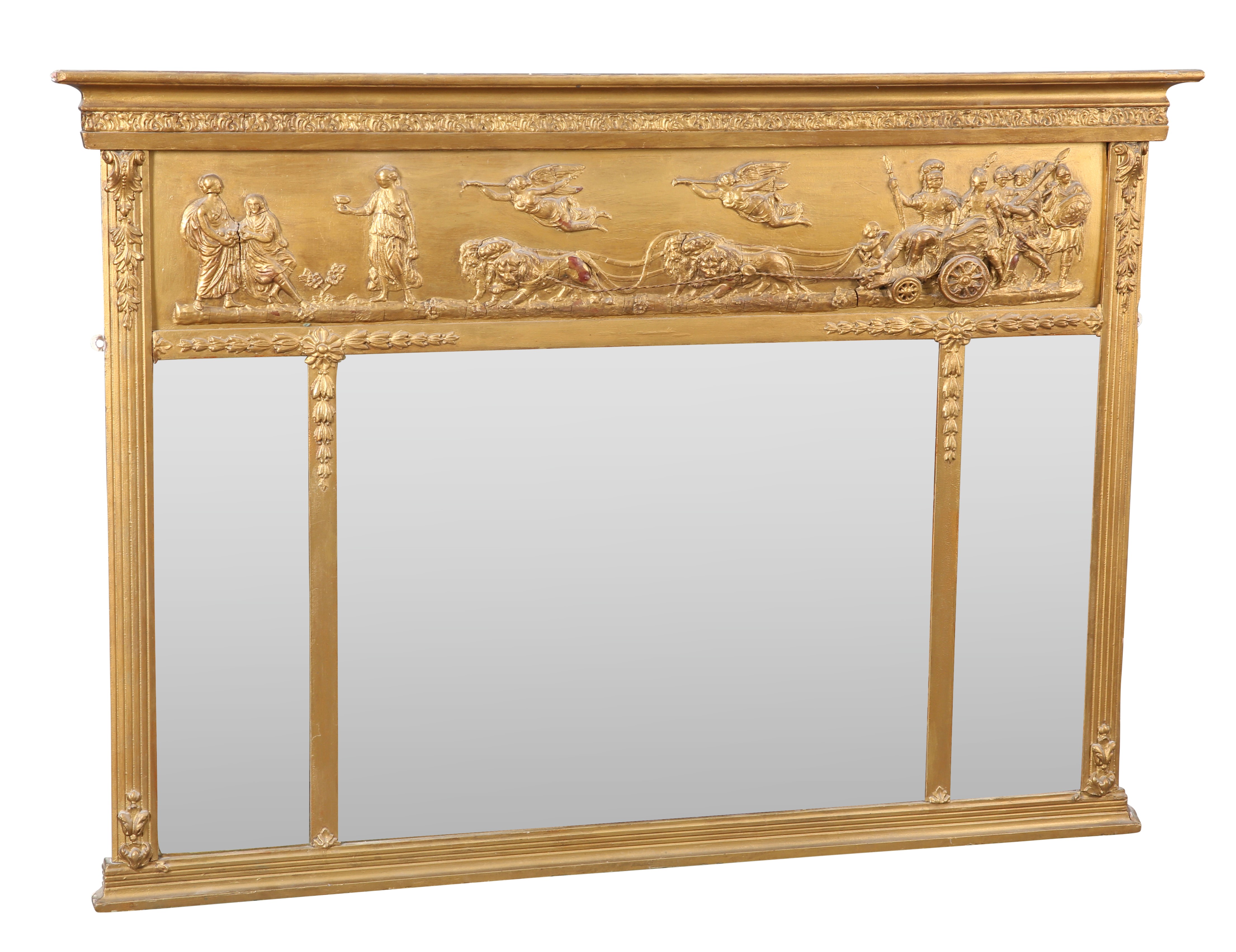 A REGENCY GILT-COMPOSITION OVERMANTEL TRIPTYCH MIRROR