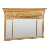 A REGENCY GILT-COMPOSITION OVERMANTEL TRIPTYCH MIRROR