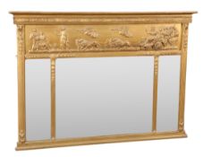 A REGENCY GILT-COMPOSITION OVERMANTEL TRIPTYCH MIRROR