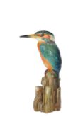 A CONTEMPORARY PAINTED BRONZE OF A KINGFISHER