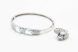 A CONTEMPORARY DIAMOND AND AQUAMARINE BANGLE