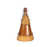 TREEN: A 19TH CENTURY RATTAN-BOUND OAK POWDER FLASK