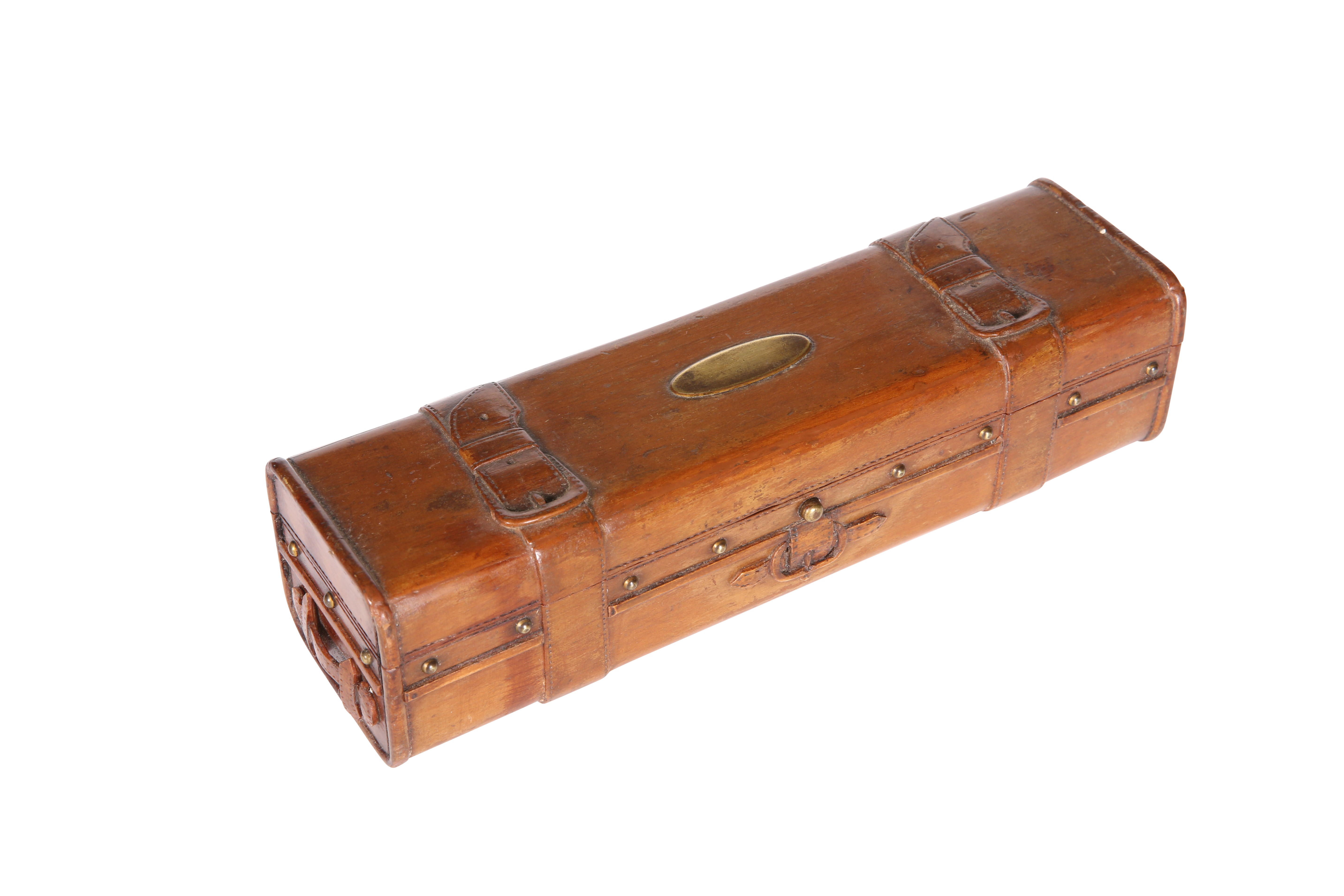 AN EDWARDIAN CARVED WOODEN TRAVELLING WRITING BOX