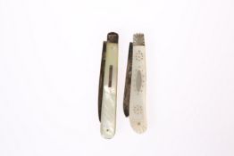 TWO SILVER AND MOTHER-OF-PEARL FOLDING FRUIT KNIVES