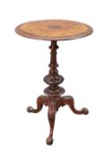 A VICTORIAN INLAID BURR WALNUT TRIPOD TABLE