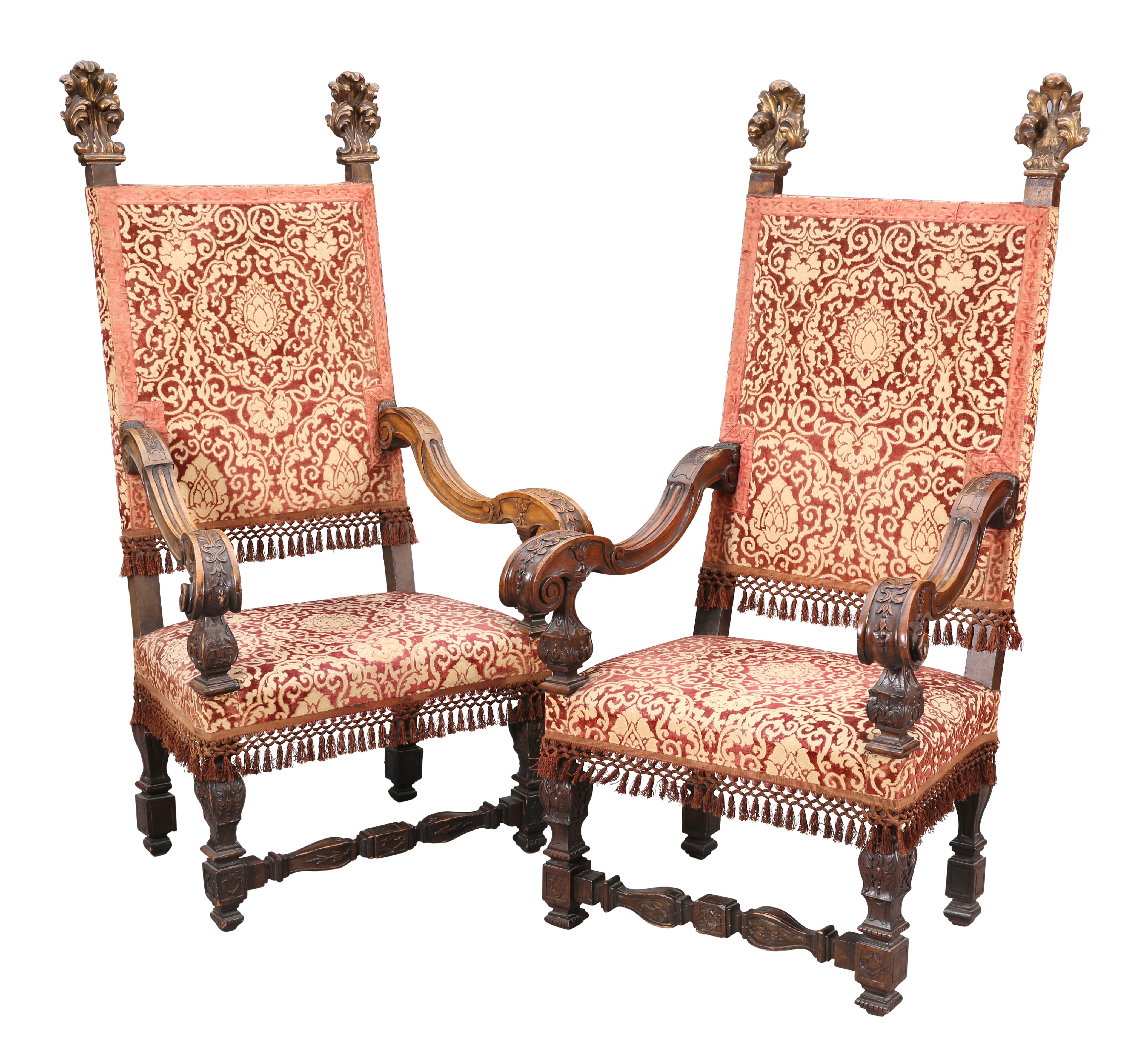 A LARGE PAIR OF GILDED AND CARVED "THRONES"