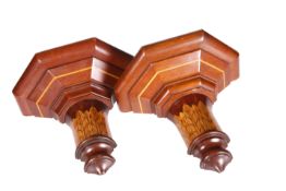 A PAIR OF SATINWOOD INLAID MAHOGANY WALL BRACKETS