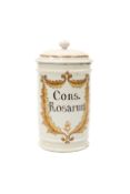 A LATE 18TH/EARLY 19TH CENTURY TIN GLAZED DRUG JAR