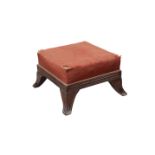 A REGENCY ROSEWOOD SABRE LEG FOOTSTOOL