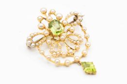 A LATE VICTORIAN SEED PEARL AND PERIDOT BROOCH