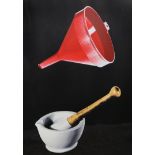 TIM MARA (1948-1997), PLASTIC FUNNEL, PESTLE AND MORTAR