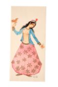 AN INDIAN PAINTED IVORY EROTIC PANEL OF A DANCING GIRL