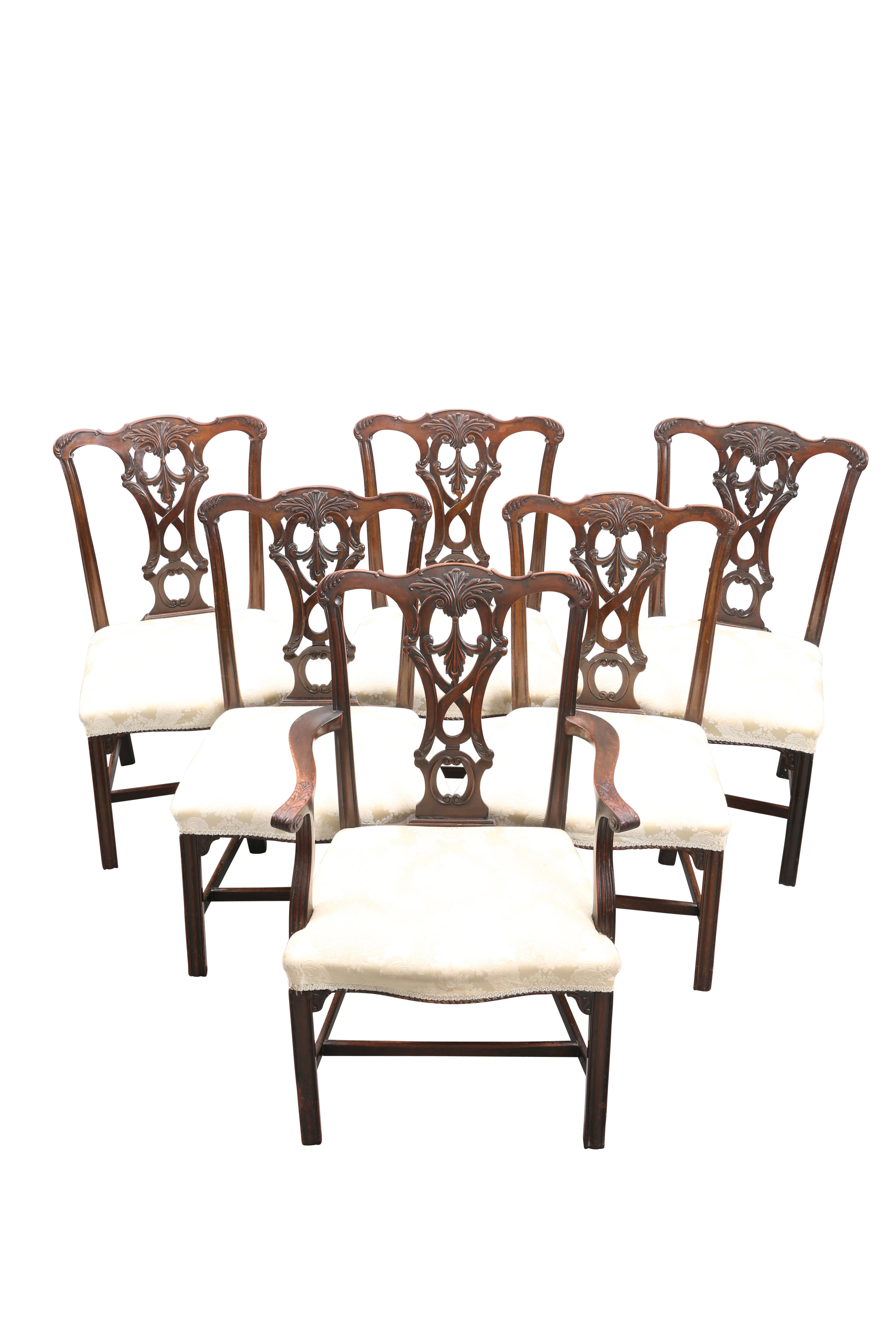 A SET OF SIX VICTORIAN CHIPPENDALE STYLE MAHOGANY DINING CHAIRS