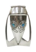 A LIBERTY & CO TUDRIC PEWTER AND ENAMEL BOMB VASE, DESIGNED BY ARCHIBALD KNOX