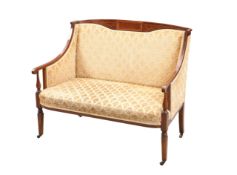 AN EDWARDIAN SATINWOOD INLAID MAHOGANY SETTEE