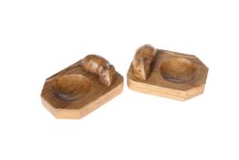 A PAIR OF MOUSEMAN OAK PIN TRAYS