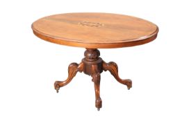 A VICTORIAN INLAID WALNUT TILT-TOP LOO TABLE