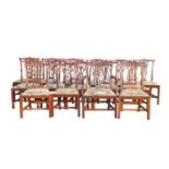 A HARLEQUIN SET OF FIFTEEN GEORGE III MAHOGANY DINING CHAIRS