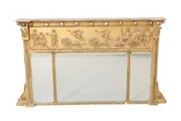 A REGENCY GILT-COMPOSITION TRIPTYCH OVERMANTEL MIRROR