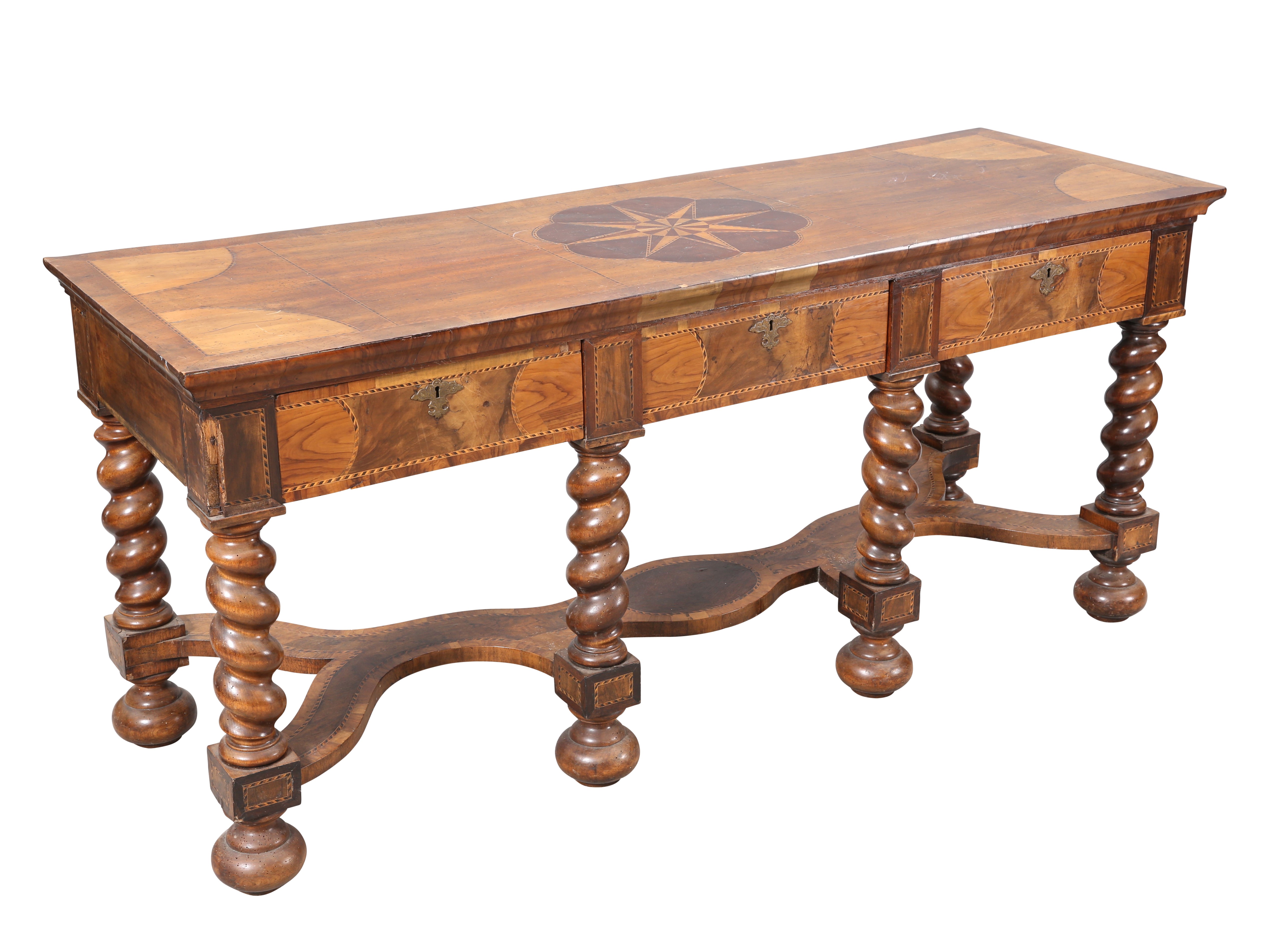 A DUTCH INLAID WALNUT CONSOLE TABLE