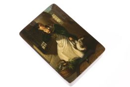 AN EARLY 19TH CENTURY GERMAN PAINTED AND LACQUERED SNUFF BOX BY STOBWASSER