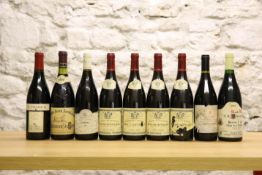 9 BOTTLES MIXED LOT RED BURGUNDY, RHONE, SONOMA SYRAH AND BEAUJOLAIS VILLAGES