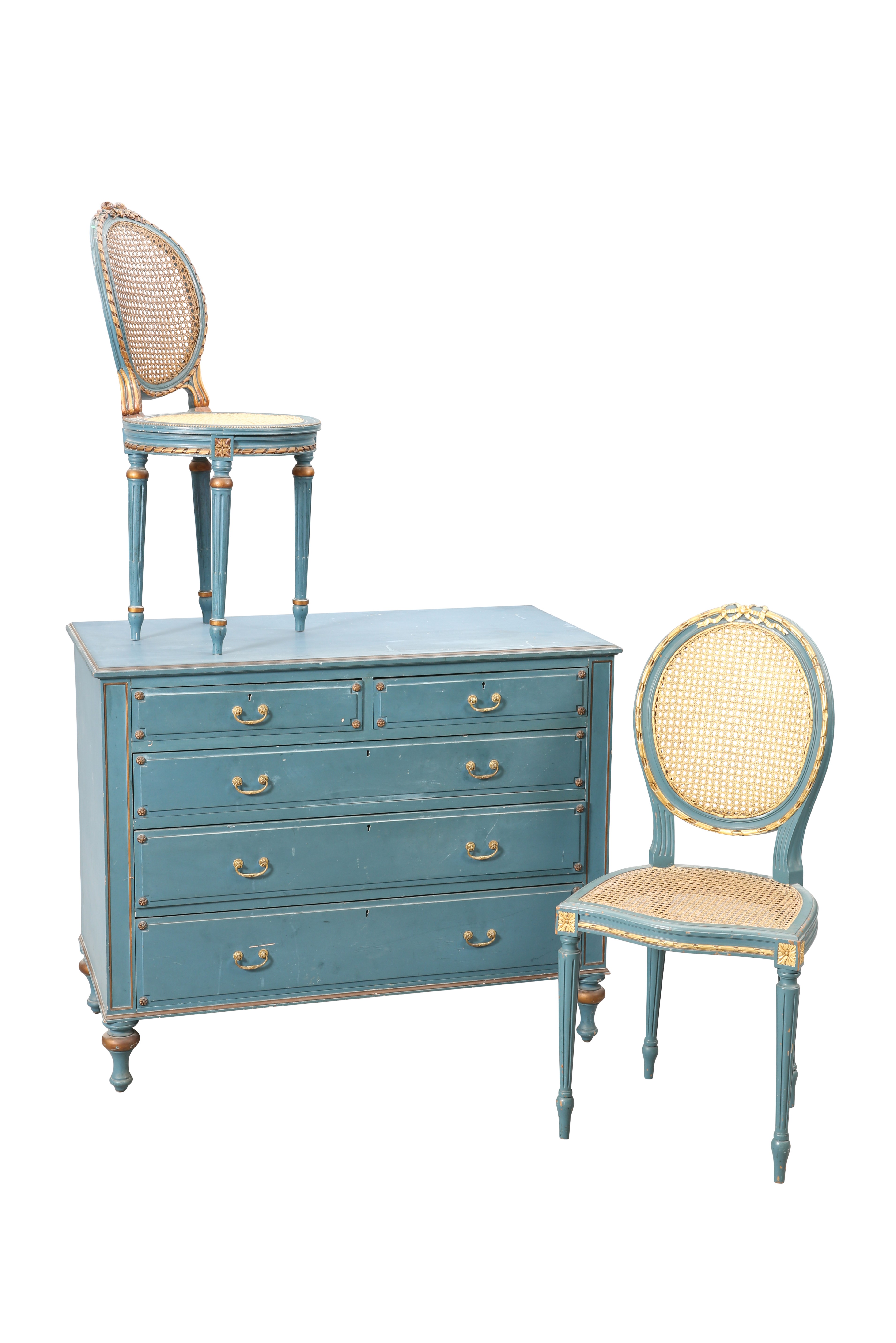 A SUITE OF BLUE AND GILT PAINTED FURNITURE - Image 7 of 7