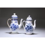 TWO BLUE AND WHITE COFFEE POTS