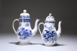 TWO BLUE AND WHITE COFFEE POTS