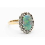A LATE 19TH CENTURY 18CT YELLOW GOLD OPAL AND DIAMOND RING