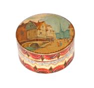 A CONTINENTAL VERNIS MARTIN HAND PAINTED IVORY SNUFF BOX, c. 1800