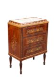 A CONTINENTAL INLAID MAHOGANY MARBLE-TOPPED CHEST OF DRAWERS