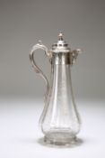 A SILVER-PLATE MOUNTED ETCHED GLASS CLARET JUG
