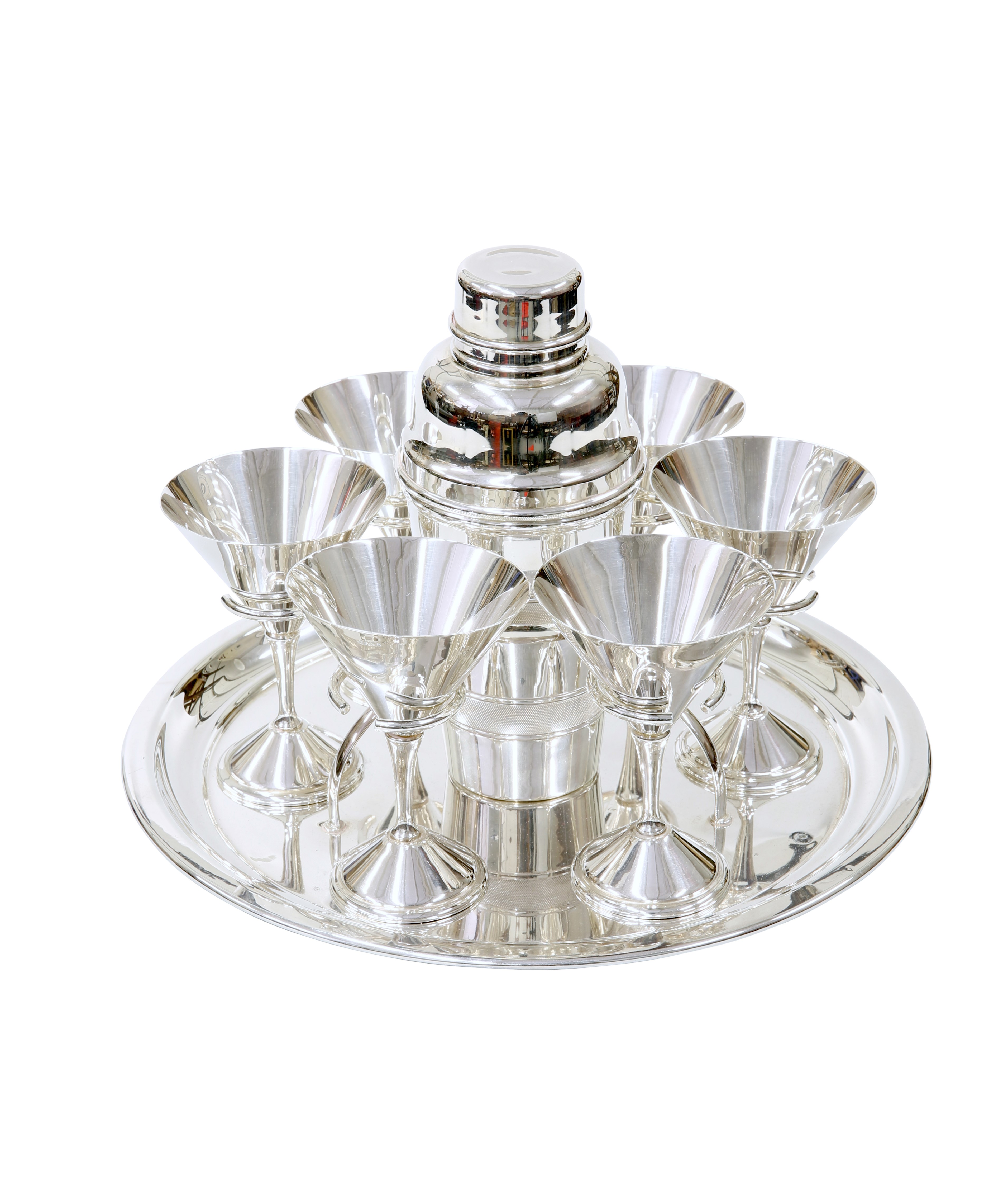 AN ART DECO SILVER-PLATED COCKTAIL SET