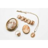 A COLLECTION OF SHELL CAMEO JEWELLERY