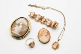 A COLLECTION OF SHELL CAMEO JEWELLERY