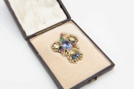 A GEORGIAN CEYLON SAPPHIRE SET CANNETILLE BROOCH