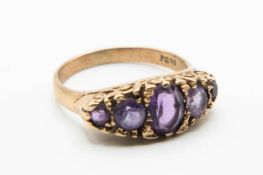 A LATE VICTORIAN 9CT YELLOW GOLD AMETHYST SET RING