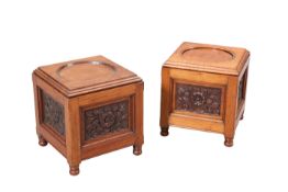 A PAIR OF WALNUT PEDESTAL BASES BY GILLOWS