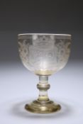 A LARGE BOHEMIAN ENGRAVED ARMORIAL GOBLET