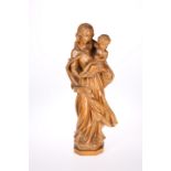 A CARVED BEECH FIGURE OF MADONNA AND CHILD, c.1930